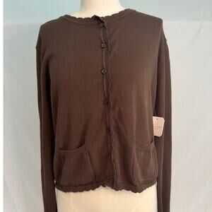 NWT Altar'd State Brown Scalloped Edge Button-Up Cropped Cardigan Size XL